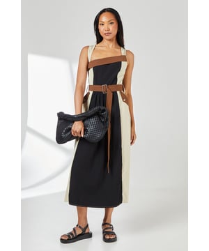 Multi Colourblock Belted Midi Dress
