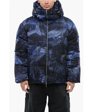 Frühling-Sommer, Reißverschluss, Tunnelzug in der Taille, Kapuze, Steppfutter, 2 Taschen, Logo, Aufgedrucktes Muster, Lange Ärmel, Made in Italy, Casual, Frontverschluss, Blau