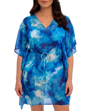 Fantasie Saunton Sands Kaftan. Patterned beach cover up with a V-Neck cut, drawstring front, elasticated back waist and lightweight feel. Product is recommended as hand wash only.