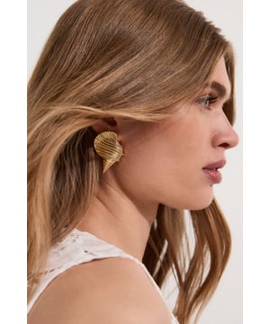 Gold Diamante Detail Shell Statement Earrings