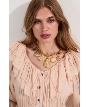 Gold Pearl Detail Statement Shell Necklace