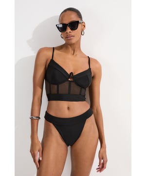 Panelled Mesh Cup Detail Bikini Top