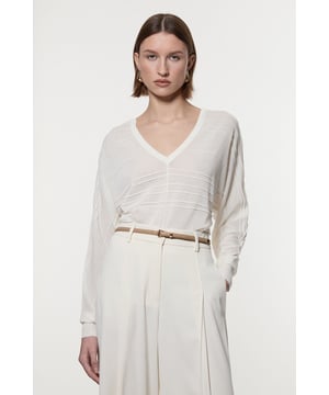 Lightweight knitted jumper with delicate stitch detailing Elegant V-neckline for a flattering silhouette Relaxed fit with dropped shoulders for effortless style Versatile design suitable for various daywear occasions Subtle texture adds visual interest to the garment  This Karen Millen lightweight knitted jumper is the epitome of casual sophistication. The delicate stitch detailing adds a touch of refinement to this everyday essential, while the V-neckline creates a flattering frame for your dcolletage. Perfect for those laid-back days when you want to look put-together without trying too hard. Style it with wide-leg trousers and a slim belt for a chic daytime ensemble, or pair it with your favourite jeans for a relaxed weekend look. The versatility of this jumper makes it ideal for family gatherings, brunch dates, or casual outings. Its lightweight nature allows for easy layering, making it a go-to piece for transitional weather. Remember to accessorise with minimalist jewellery to complement the jumper's understated elegance.