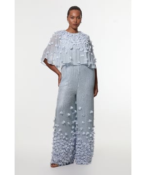 Plus Size Crystal Applique Angel Sleeve Woven Jumpsuit