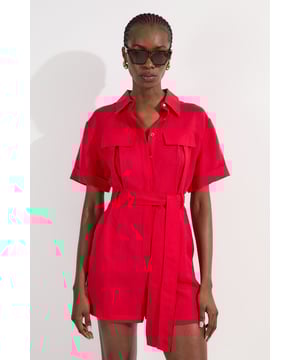 Viscose Linen Woven Belted Playsuit