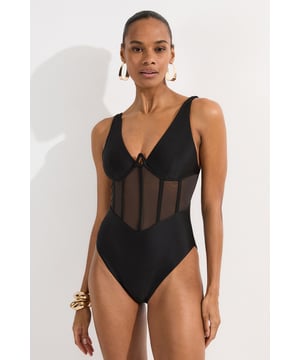 Panelled Mesh Cup Detail Swimsuit