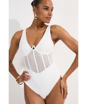 Panelled Mesh Cup Detail Swimsuit
