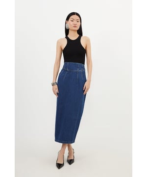 Sculpting the silhouette with a pencil fit, this contemporary maxi skirt is crafted from premium denim. Featuring a corset waist and stitch detail, invest in this skirt for a capsule wardrobe piece.DenimMaxi skirtCorset waistBrowse this seasons denim skirts or discover the full range of skirts now.Matching piece sold separately.