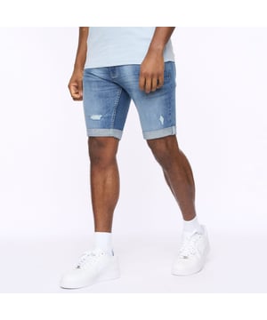 Mens Crosshatch Riptrey Abraised Denim Shorts in mid wash- 5-pocket construction- Zip fly and button fastening- Ripped and distressed detailing.- 100% Cotton.  Machine washable- Ref: CH2R121868MWSTK1