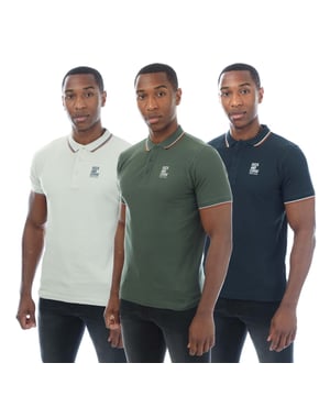 Mens Duck and Cover 3 Pack of Melports Polo Shirts in multi colour.- Turn down collar.- Short sleeves with ribbed cuffs.- Three button placket.- Contrast stripe details.- 3- pack.- 100% Cotton.- Ref: DC2M123565ML