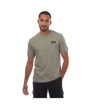 Mens Emporio Armani EA7 Logo Tape T-Shirt in grey.- Crew neck.- Short sleeves.- Branded tape detailing.- EA7 Emporio Armani badge logo.- Regular fit.- 100% Cotton.  Machine washable.- Ref: 7M001037U8058