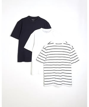 Pack of 3, Slim fit, Striped, Crew neckline, Multi coloured, Short sleeved