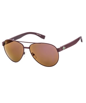 Elevate your style with these sophisticated Lacoste Matte Red Framed Brown Lensed Sunglasses. The striking contrast between the bold matte red frames and rich brown lenses creates a distinctive look that commands attention. Crafted with Lacoste's renowned quality, these sunglasses offer both UV protection and fashion-forward appeal. Perfect for adding a touch of luxury to casual outfits or complementing your summer wardrobe. Experience the perfect blend of comfort, durability, and unmistakable Lacoste style that will set you apart from the crowd. 60X14X140, 100% Metal