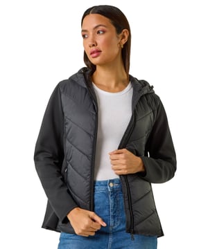Contrast Hooded Padded Jacket from Roman. Get ready for those unpredictable Spring/Summer days with this contrast hooded padded jacket. Featuring a centre front zip and zipped side pockets, this jacket is as practical as it is stylish. The toggles add a sporty touch while the fully lined interior ensures warmth and comfort. Just pair it with a t-shirt and jeans for a casual and trendy look that's perfect for any day out.