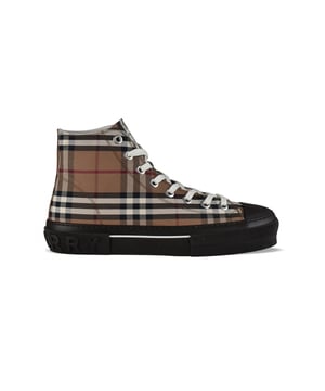 Berken high-top sneakers Burberry.Het iconische canvas met print van het merk.Witte platte vetersluiting. Burberry In reliëf aangebrachte letters op de hiel.Zwarte rubberen zool.Made in Italy.