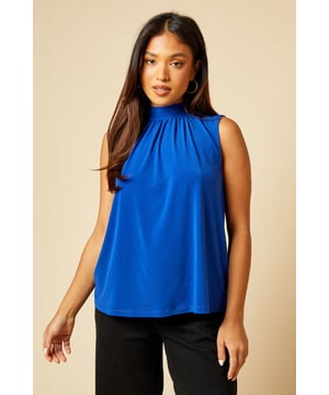 Petite High Neck Tie Back Jersey Top