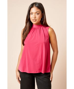 Petite High Neck Tie Back Jersey Top
