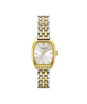 The VICTORIA HYDE LONDON women's watch from the BARREL series impresses with its sophisticated design and high-quality materials. The tonneau case in silver gold (1N14), measuring 23.31 mm in diameter and 7.35 mm thick, is crafted from eco-friendly copper and lends the watch a luxurious look. The silver dial with an elegant sunray finish and the clear mineral crystal ensure excellent legibility. The 12 mm wide stainless steel strap in silver with light gold accents (1N14) is adjustable and equipped with a practical double folding clasp. The total length of the strap is 178.11 mm (including clasp). The watch is powered by a precise quartz movement (caliber VJ21) and offers a water resistance of 3 ATM, making it an ideal companion for everyday wear.

Case: Tonneau case in silver gold (1N14) made of eco-friendly copper, 23.31 mm in diameter and 7.35 mm thick.

Dial: Silver dial with a sunburst finish for an elegant and modern appearance.

Strap: Stainless steel strap in silver with light gold accents (1N14), 12 mm wide and 178.11 mm long, adjustable with a double folding clasp.

Movement: Precise quartz movement (caliber VJ21) for reliable timekeeping.

Water resistance: 3 ATM, suitable for everyday activities such as washing hands or splashing water.

This watch is perfect for women who value stylish design, high-quality materials, and functionality.