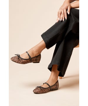 Faith: Gracelynn Leopard Mesh Mary Jane Ballet Pumps