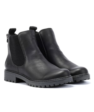 Chelsea-style boots featuring a sleek faux leather upper. Designed with a convenient zip fastener for easy wear. Vegan