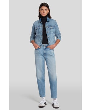 Dames  Malia is geïnspireerd op een mom jeans maar heeft een verfijnder model. Het is een casual jeans die je gewoon moet hebben. Deze broek heeft namelijk een comfortabele, taps toelopende pijp en een hoge taille, allemaal in heerlijk zacht en duurzaam Luxe Vintage-denim. Draag deze lichtblauwe broek met een coltruitje, een denim jack en clogs. De jeans van 7 For All Mankind zijn gemaakt van premium stoffen.