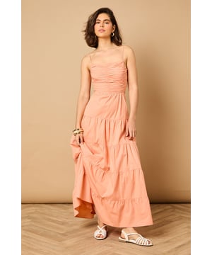 Plain Gathered Bust Tie Back Maxi Dress