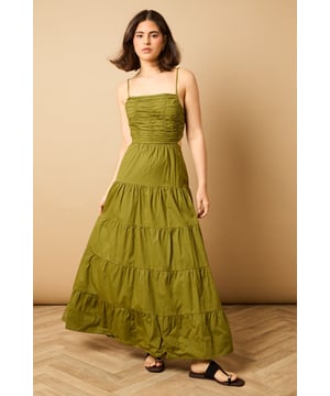 Plain Gathered Bust Tie Back Maxi Dress