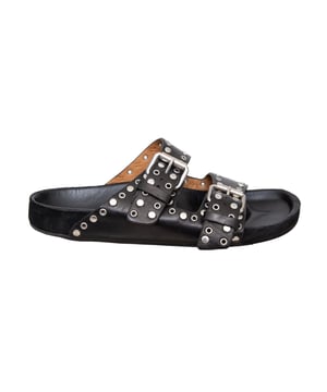 VINTAGE, RRP AS NEW
These black leather sandals from Isabel Marant feature studded silver accents, round open toes, two adjustable buckle straps and flat heels for comfort. Measurments:  length: 230 mm