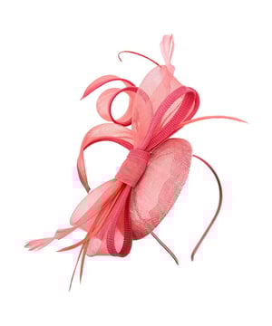 Turn heads with the perfect finishing touch. Our collection of fascinators adds effortless elegance and a striking statement to any outfit - ideal for weddings, races, or any special occasion. Discover the piece that completes your look. SKU: HA300916. Colour: Coral. Material: Polyester: Sinamay Disc, Mesh &amp; Feathers. Base Diameter: 15.5cm.