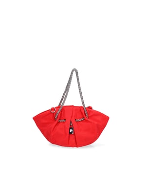Damen-Umhängetasche mit Schnappverschluss. eine mit Reißverschluss-Innentaschen. fehlende Außentaschen. abnehmbarer Kettenschultergurt. Kettengriff. ein Innenfach.  Außenmaterial: Innenmaterial: 100 % Polyester. Maße: 30x16x8 cm. Modeprodukt