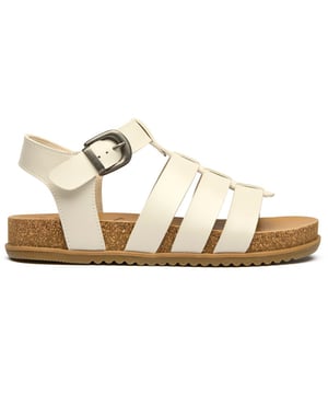 Womens white Blowfish fillip sandals, manufactured with synthetic and a rubber sole. Featuring: blowfish branding, cork sole, adjustable buckle and vegan.