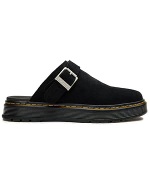 The Dr Martens Brookline slides offer classic Docs attitude in a laid-back sandal silhouette. Crafted from quality black leather with signature buckle detailing for an unmistakable aesthetic. The Goodyear-welted construction ensures legendary durability, while the air-cushioned rubber sole delivers all-day comfort. Synthetic lining and sock provide a smooth feel against the foot. Perfect for warm weather rebels who refuse to compromise on the iconic Dr Martens character they love.