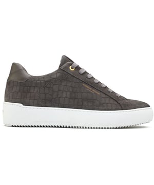 Embrace timeless sophistication with the classic Android Homme Zuma Caiman Croc emboss. Adding definition to the detailing with the raised texture of a classic crocodile skin pattern. Realised in luxury Portuguese suede with a leather heel cushion. This AH sneaker features gold top eyelets, the signature LA coordinates and designer logos for a subtle, yet luxurious finish.