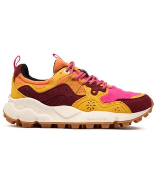 Add some pep to your sporty looks with these unmissable, unusual trainers Yamano 3 from Flower Mountain. The running-style sneaker has a super soft suede and nylon upper and a funky, chunky sole. The intricate stitching, beautiful multicolour design and woven details make for a snug fit and fabulous, unique look.