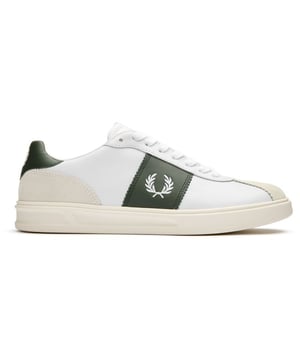 The Fred Perry B4 Leather offers timeless court style with premium construction details. Crafted with a clean white leather upper, these men's trainers feature subtle suede accents at the toe and heel for textural contrast. The nubuck overlay panel adds sophistication while maintaining the shoe's classic appeal. Eco-conscious touches include recycled spun polyester laces and insock. With a durable rubber sole providing reliable traction, these versatile trainers blend Fred Perry's heritage aesthetic with modern sensibilities for everyday wear.