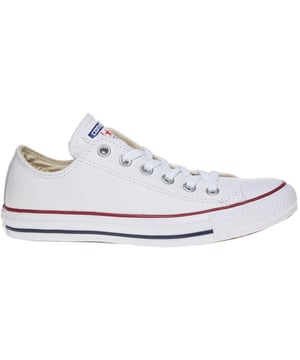 All Star ox lace-up sneakers by Converse display rock with vintage style. Optical white leather uppers, white vulcanised sole, rubber outsole and the iconic rubber toe cap means this classic trainer is an old-skool classic.