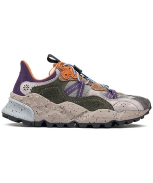 Step up your sporty looks with these unmissable, unusual trainers Tiger Hill from Flower Mountain. The running-style sneaker has a super soft, fast design, suede and nylon upper and a funky, chunky sole with a cork antibacterial insole. The intricate stitching, beautiful multicolour design and woven details make for a snug fit and fabulous, unique look.