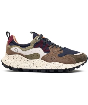 Add some pep to your sporty looks with these unmissable, unusual trainers Yamano 3 from Flower Mountain. The running-style sneaker has a super soft suede and nylon upper and a funky, chunky sole. The intricate stitching, beautiful multicolour design and woven details make for a snug fit and fabulous, unique look.