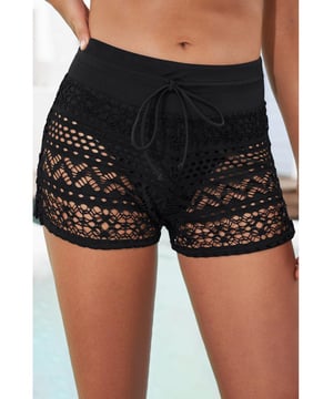 Tipo de pantalon: Pantalones cortos.
  Tipo de patron: Solido.
  Estilo: Playa.
  Caracteristicas: Pantalones cortos de encaje calados unidos a los pantalones de bano.
  Composicion del material: 82% nailon 18% spandex.
  Estiramiento: Estiramiento moderado.
  Instrucciones de cuidado: Lavar a maquina con agua fria. Secar en secadora a baja temperatura..
  Importado.
  Medidas del producto: S: cintura 28 pulgadas M: cintura 30 pulgadas L: cintura 33 pulgadas XL: cintura 35 pulgadas 2XL: cintura 39 pulgadas 3XL: cintura 41 pulgadas.