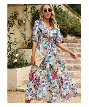 Vestido midi con mangas abullonadas impresas  
Estilo básico  
Sin elasticidad  
Sin forro  
Composición del material: 100% poliéster  
Instrucciones de cuidado: Lavar a máquina en frío, secar a baja temperatura  
Importado  
Tamaño S: Busto 37 pulgadas, Longitud 47.6 pulgadas, Cintura 25.2 pulgadas, Hombro 13.8 pulgadas, Longitud de manga 13 pulgadas  
Tamaño M: Busto 38.6 pulgadas, Longitud 48 pulgadas, Cintura 26.8 pulgadas, Hombro 14.2 pulgadas, Longitud de manga 13.4 pulgadas  
Tamaño L: Busto 40.9 pulgadas, Longitud 48.4 pulgadas, Cintura 29.1 pulgadas, Hombro 14.6 pulgadas, Longitud de manga 13.8 pulgadas  
Tamaño XL: Busto 43.3 pulgadas, Longitud 48.8 pulgadas, Cintura 31.5 pulgadas, Hombro 15 pulgadas, Longitud de manga 14.2 pulgadas