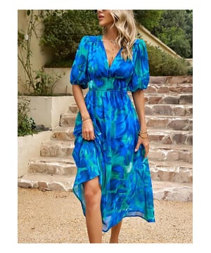 Vestido Midi de Manga Abullonada Impreso  
  Estilo básico  
  Sin elasticidad  
  No forrado  
  Composición del material: 100% poliéster  
  Instrucciones de cuidado: Lavar a máquina en frío, secar a baja temperatura  
  Importado  
  Talla S: Busto 94 cm, Longitud 121 cm, Cintura 64 cm, Hombro 35 cm, Longitud de la manga 33 cm  
  Talla M: Busto 98 cm, Longitud 122 cm, Cintura 68 cm, Hombro 36 cm, Longitud de la manga 34 cm  
  Talla L: Busto 104 cm, Longitud 123 cm, Cintura 74 cm, Hombro 37 cm, Longitud de la manga 35 cm  
  Talla XL: Busto 110 cm, Longitud 124 cm, Cintura 80 cm, Hombro 38 cm, Longitud de la manga 36 cm