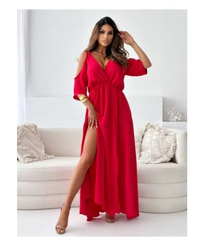 Vestido Maxi con Abertura y Tirantes Atados  
Características: Abertura y Tirantes Atados  
Composición del material: 100% poliéster  
Sin elasticidad  
Cuerpo: No forrado  
Instrucciones de cuidado: Lavado a máquina en frío, secar a baja temperatura  
Importado