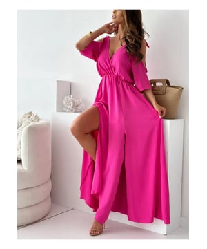 Mit Schlitz und gebundenen Schultern Maxi-Kleid  
Eigenschaften: Schlitz gebunden  
Materialzusammensetzung: 100 % Polyester  
Keine Dehnung  
Körper: Nicht gefüttert  
Pflegehinweise: Maschinenwäsche kalt, im Trockner bei niedriger Temperatur trocknen  
Importiert