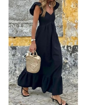 Maxikleid mit V-Ausschnitt, raffinierten Volant-Ärmeln und Smock-Details  
  Raffinierte Volant-Ärmel  
  Undurchsichtiges Material  
  Kein Stretch  
  Ungefüttert  
  Hergestellt aus 100% Baumwolle  
  Maschinenwäsche kalt, im Trockner bei niedriger Temperatur trocknen  
  Importiert