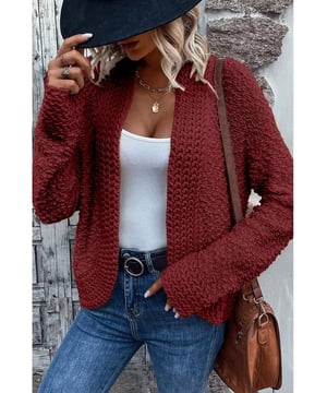 Cárdigan abierto de estilo básico  
Tejido ligeramente elástico para mayor comodidad  
Fabricado en 100% acrílico  
Lavar a máquina en agua fría y secar a baja temperatura  
Importado  
Disponible en tallas S a 2XL con medidas detalladas  
Material: Poliéster