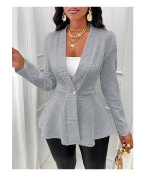 Ein-Knopf Strukturierte Peplum Strickjacke  
  Mit Knopfverschluss  
  Dünne Dicke  
  Nicht gefüttert  
  95% Polyester, 5% Spandex  
  Maschinenwäsche kalt  
  Im Wäschetrockner bei niedriger Temperatur trocknen  
  Importiert  
  Produktmaße (in Zoll):  
  Größe S: Brust 33,9 Top Länge 25,2 Ärmellänge 23,8  
  Größe M: Brust 35,4 Top Länge 25,6 Ärmellänge 24,2  
  Größe L: Brust 37,8 Top Länge 26,2 Ärmellänge 24,6  
  Größe XL: Brust 40,2 Top Länge 26,8 Ärmellänge 25  
  Größe 2XL: Brust 42,5 Top Länge 27,4 Ärmellänge 25,4  
Material: Polyester Strick