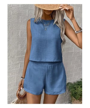 Basic style
  Two
  piece set
  Round neck sleeveless top
  Shorts included
  100% polyester
  Machine wash cold
  Tumble dry low
  Imported