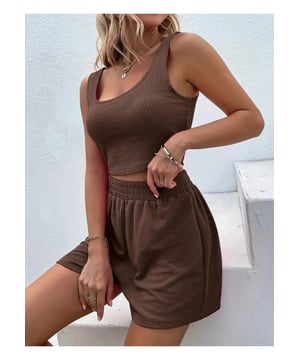Full Size Wide Strap Tank and Shorts Set
  Plus size
  Two
  piece set
  Basic style
  Material composition: 95% polyester 5% spandex
  Machine wash cold
  Tumble dry low
  Imported