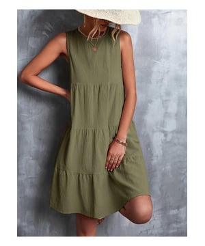 Stufenförmiges Design  
Runder Ausschnitt  
Ärmellos  
Mini-Topkleid  
Materialzusammensetzung: 95% Polyester, 5% Elasthan  
Kein Stretch  
Körper: Nicht gefüttert  
Pflegehinweise: Maschinenwäsche kalt, im Trockner bei niedriger Temperatur trocknen  
Importiert  
Erhältlich in den Größen S bis 2XL