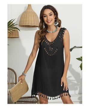 Producto: Top con escote en forma de U y tirantes anchos con borlas  
Características: Borla con corte   
Transparente: Semi-transparente  
Elasticidad: Sin elasticidad  
Composición del material: 100% poliéster  
Instrucciones de cuidado: Lavar a máquina en frío, secar a baja temperatura  
Importado  
Medidas: Largo del top: 31.5 pulgadas, Busto: 41.7 pulgadas